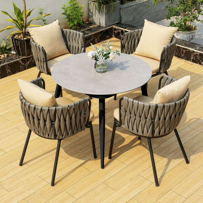 Metal Style Rock Plate Cafe Table and Chairs Garden Sets for Outdoor Patio Dining