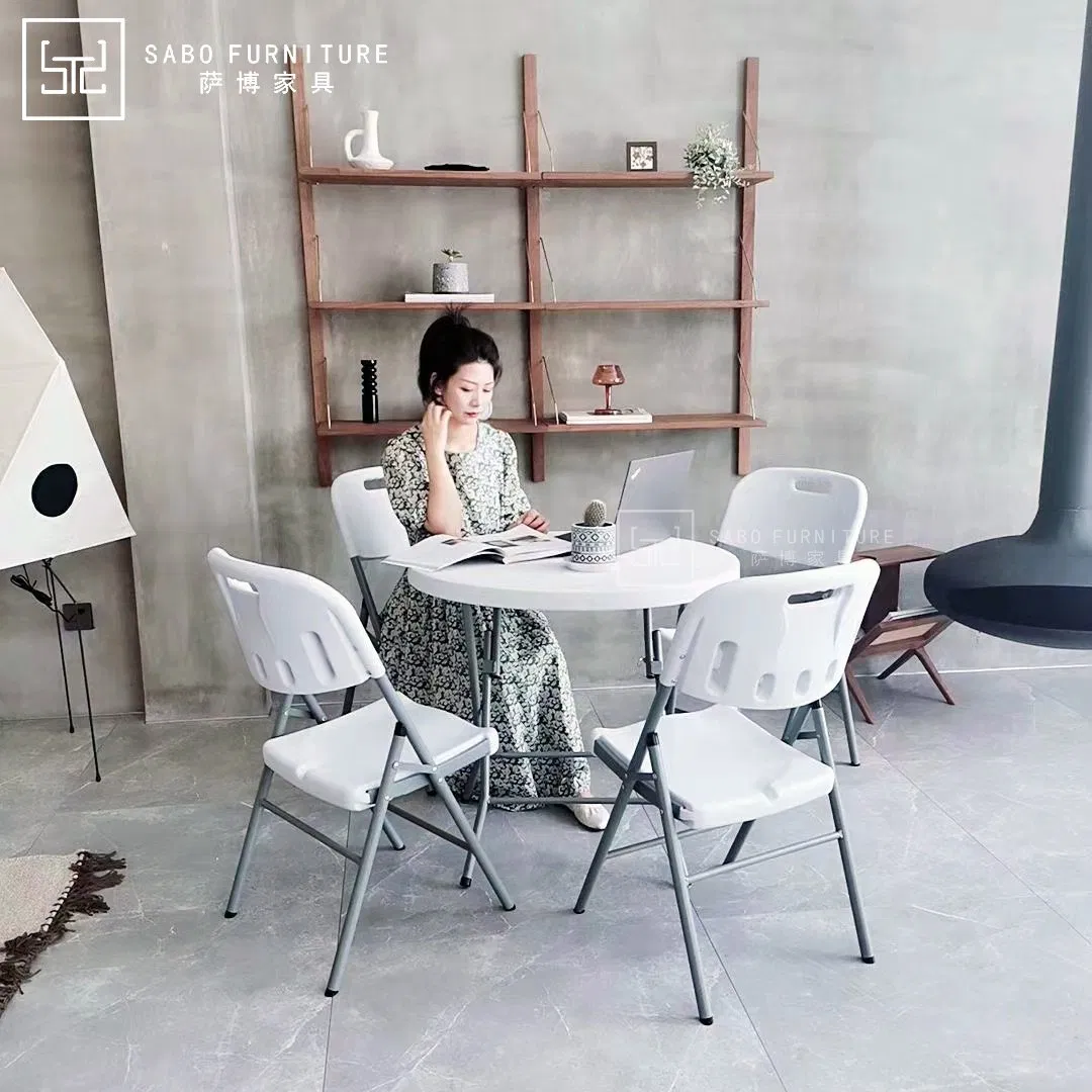 Factory Wholesale Cheap Folding Plastic Round Tables Outdoor Wedding Banquet Event Party Rental 4FT 5FT 6FT Metal Iron White HDPE Hotel Garden Dining Table