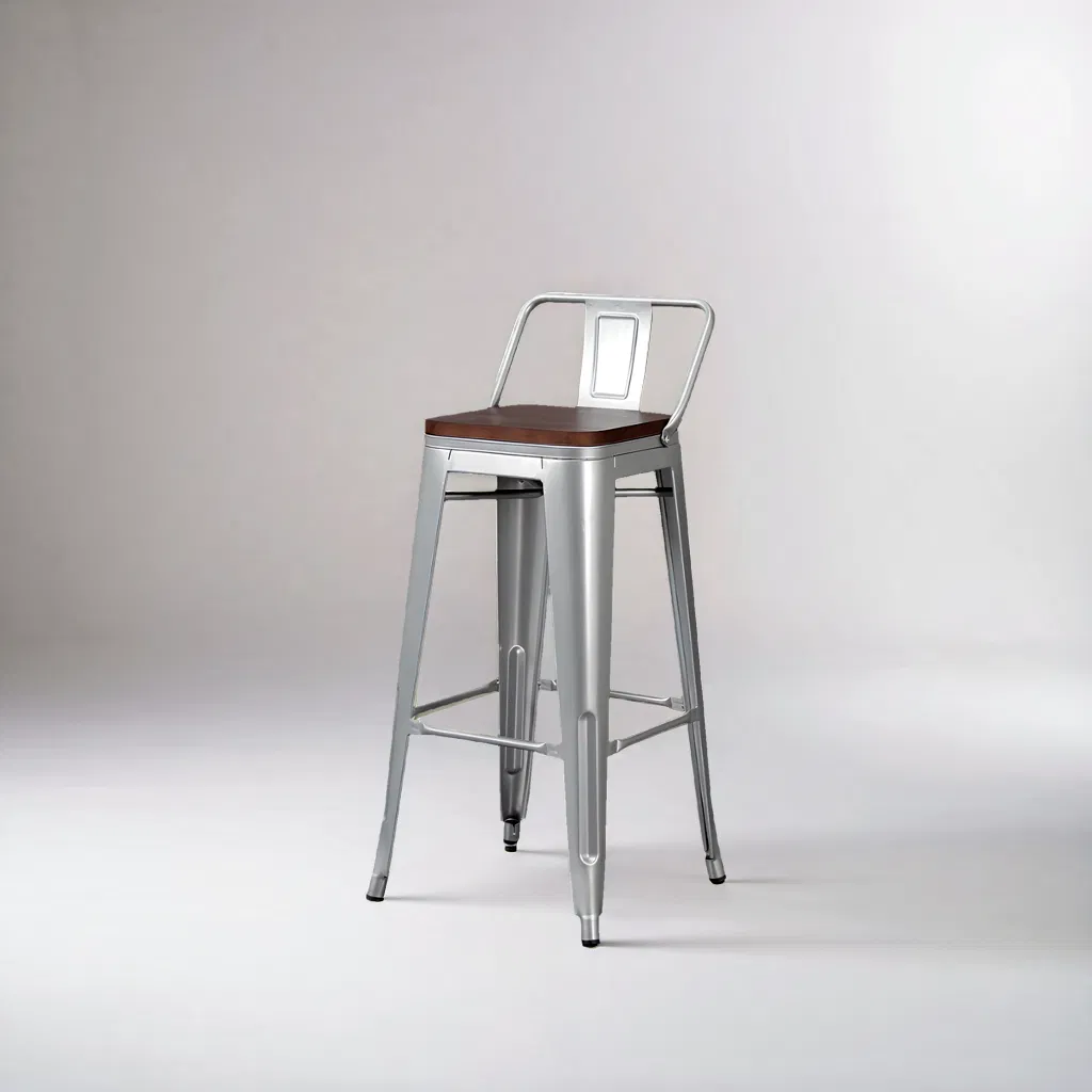 Modern Industrial Style Silver Metal Frame Bar Chair with Wooden - Like Seat for Home and Commercial Use Bar Stool