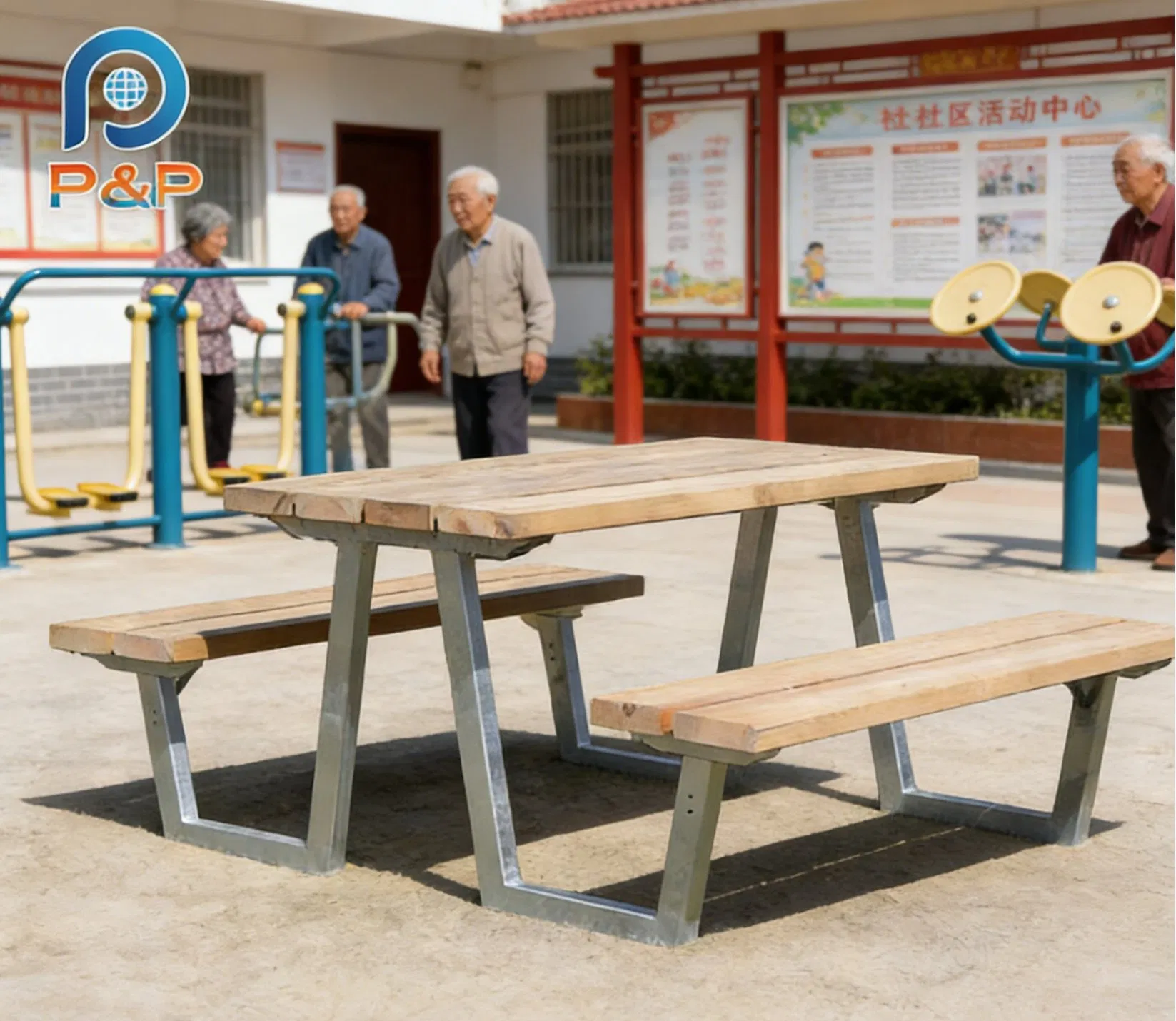 Weather Resistant Contemporary Outdoor Garden Table Bench Set - Modern Patio Furniture for Backyard/Patio