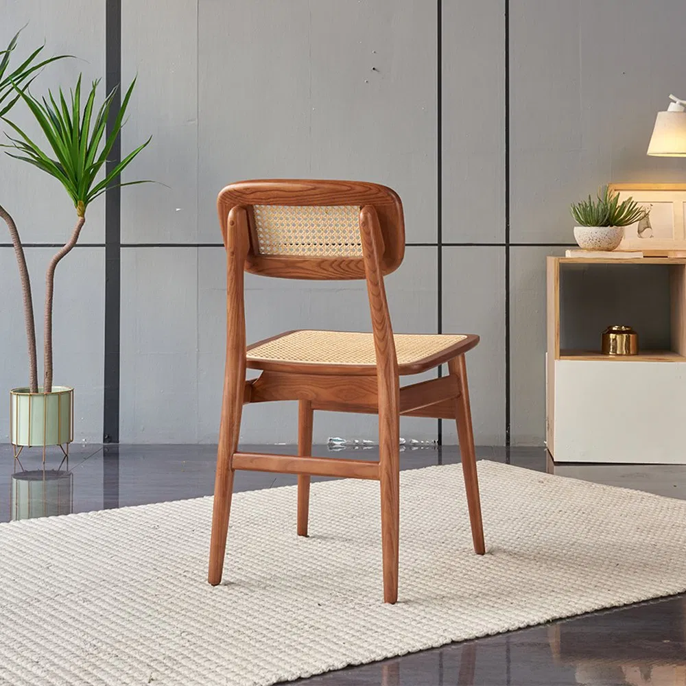 Modern Luxury Cafe Simple Style Stackable Wooden Rattan Restaurant Chair