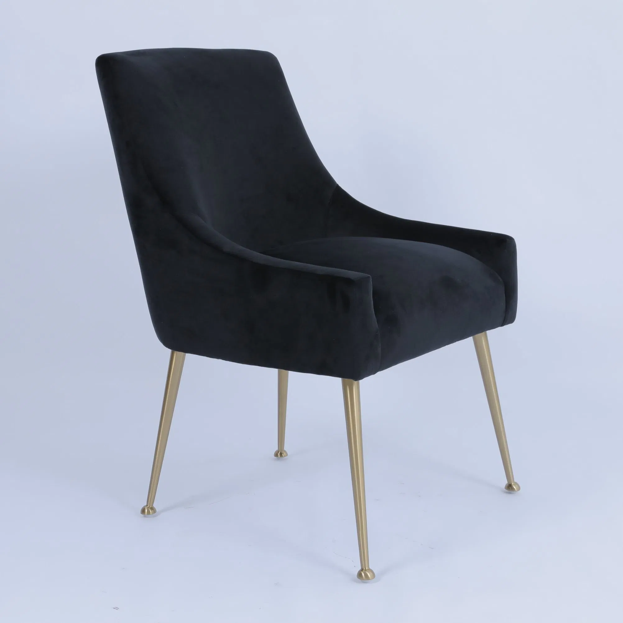 Japanese Design Brass Metal Leg Hotel Dining Chairs with Black Fabric