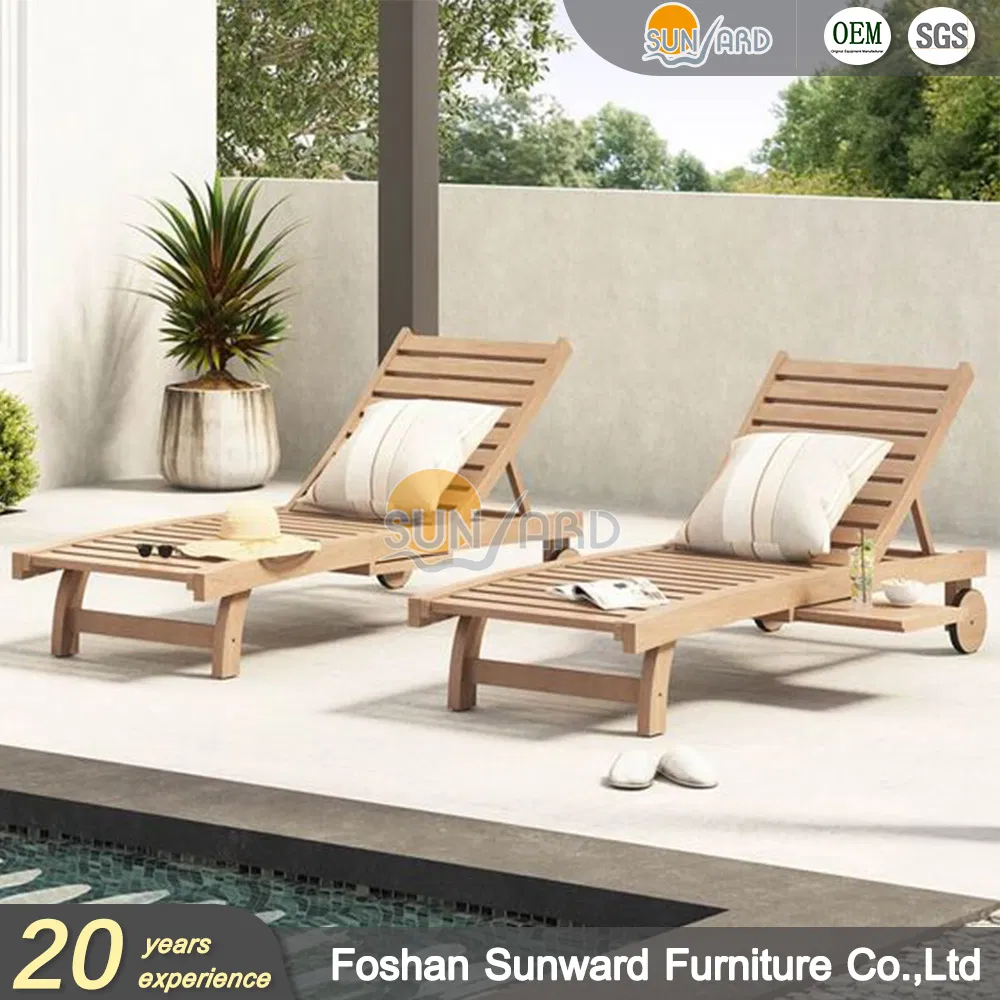 Modern Teak Wood Patio Sun Lounger Luxury Wooden Furniture for Poolside Terrace