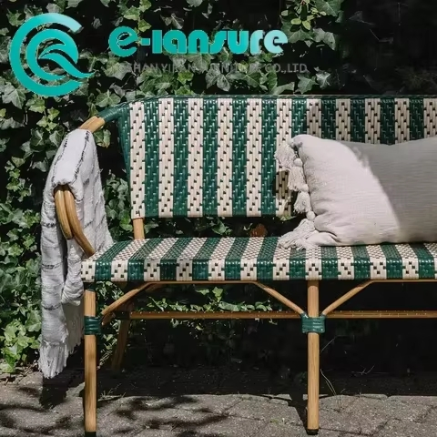 Premium Outdoor Bench Chair Collection Weather-Resistant Aluminum Frame with Woven Rattan Armrests Bench for Restaurant Terraces