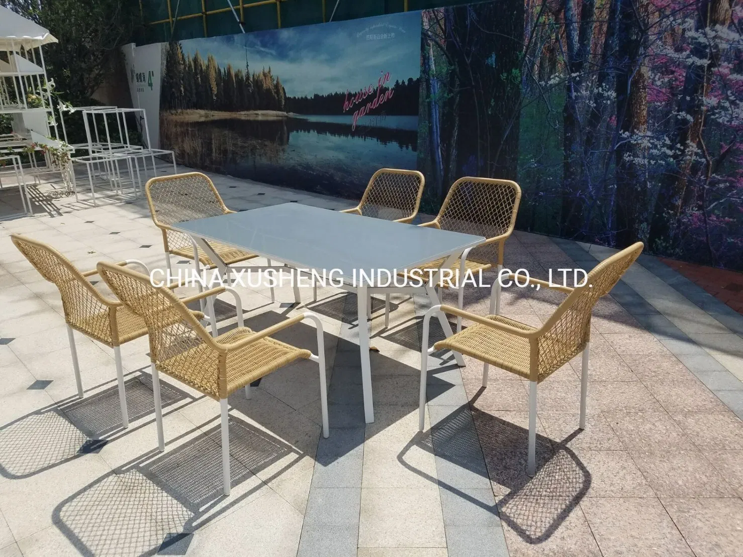 6 Piece Outdoor Metal Patio Dining Furniture Garden Sets with Umbrella