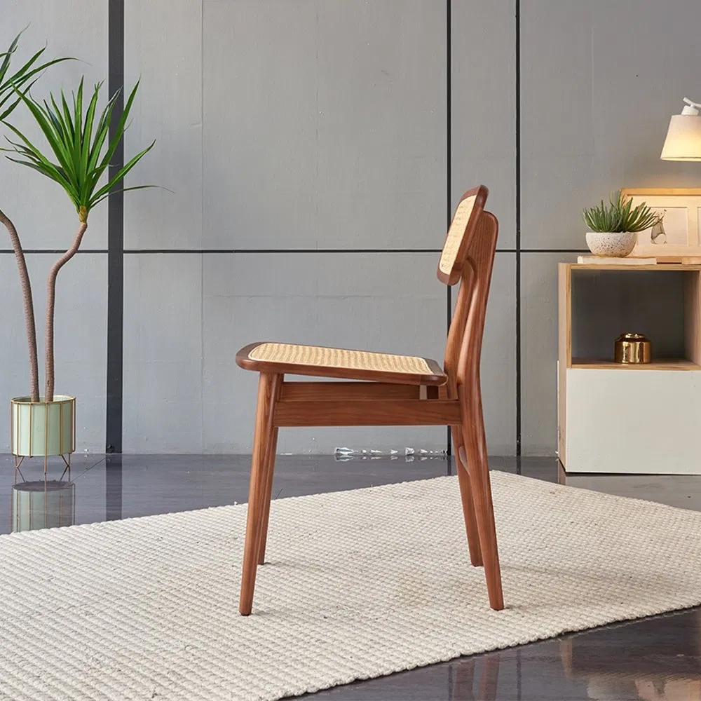 Modern Luxury Cafe Simple Style Stackable Wooden Rattan Restaurant Chair