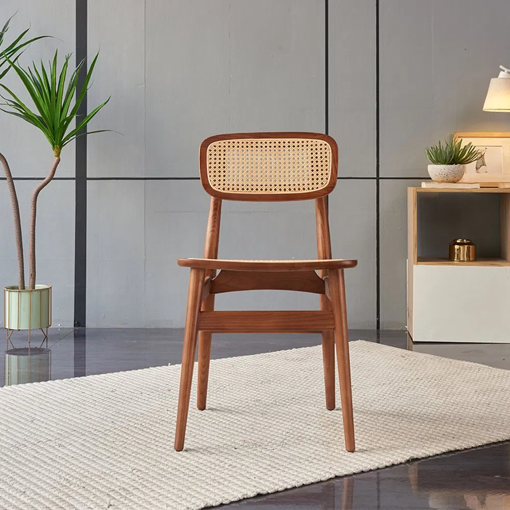 Modern Luxury Cafe Simple Style Stackable Wooden Rattan Restaurant Chair