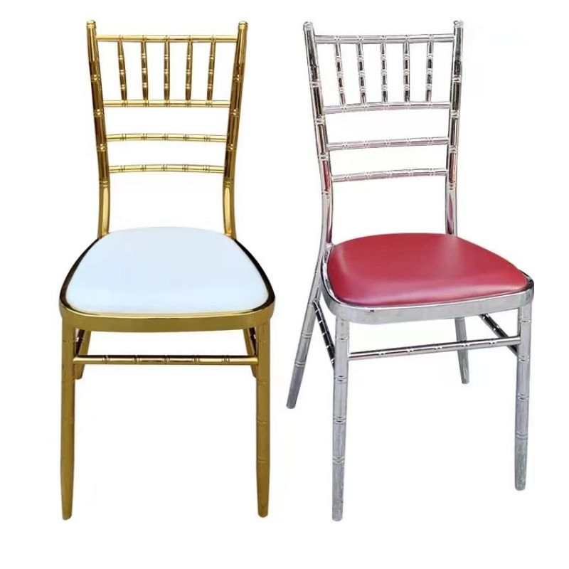 Wholesale Metal Stackable Event Tiffany Chiavari Wedding Chair with Cushion White Bamboo Chairs Gold Wedding Chairs Outdoor Lawn