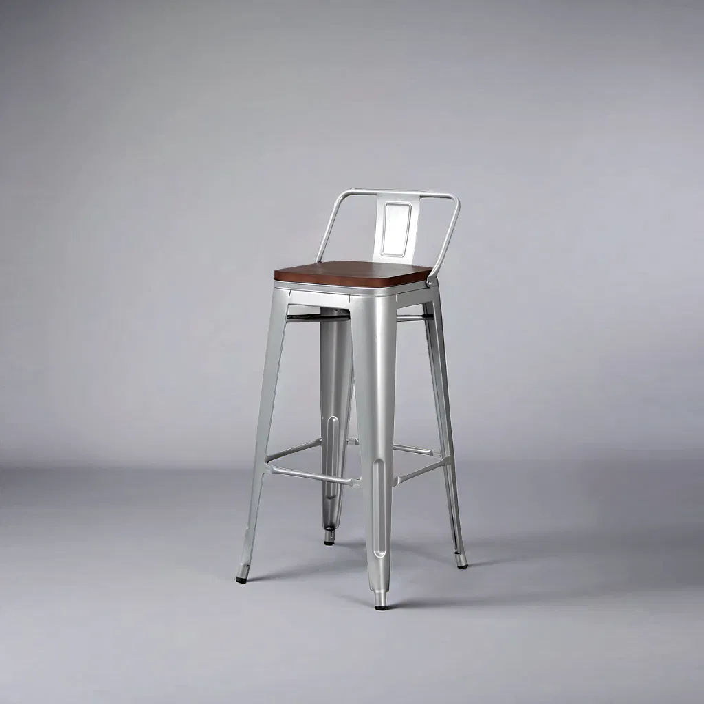 Modern Industrial Style Silver Metal Frame Bar Chair with Wooden - Like Seat for Home and Commercial Use Bar Stool