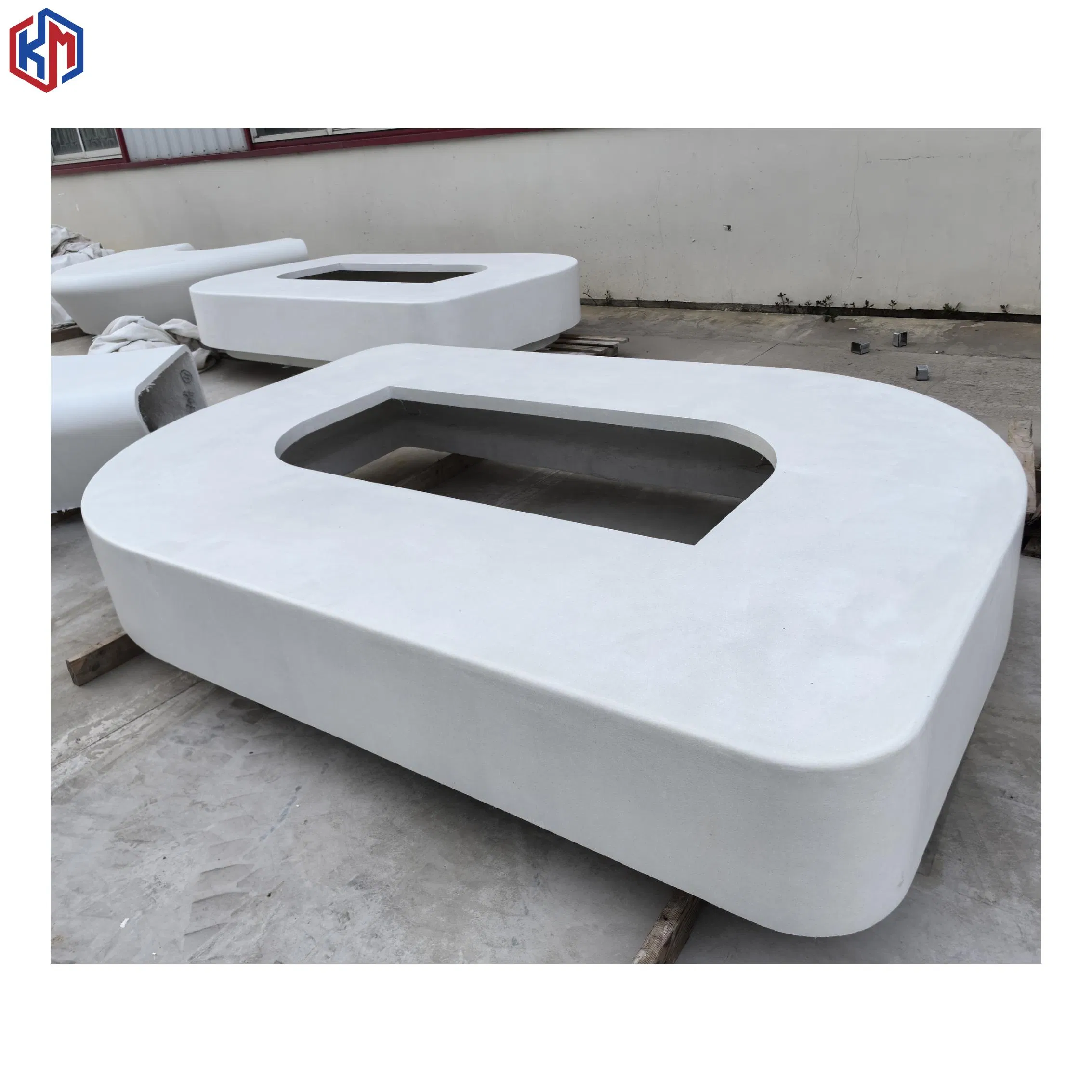 Outdoor Weather Resistant White Light Weight Grc Gfrc Concrete Garden Bench Flower Pond