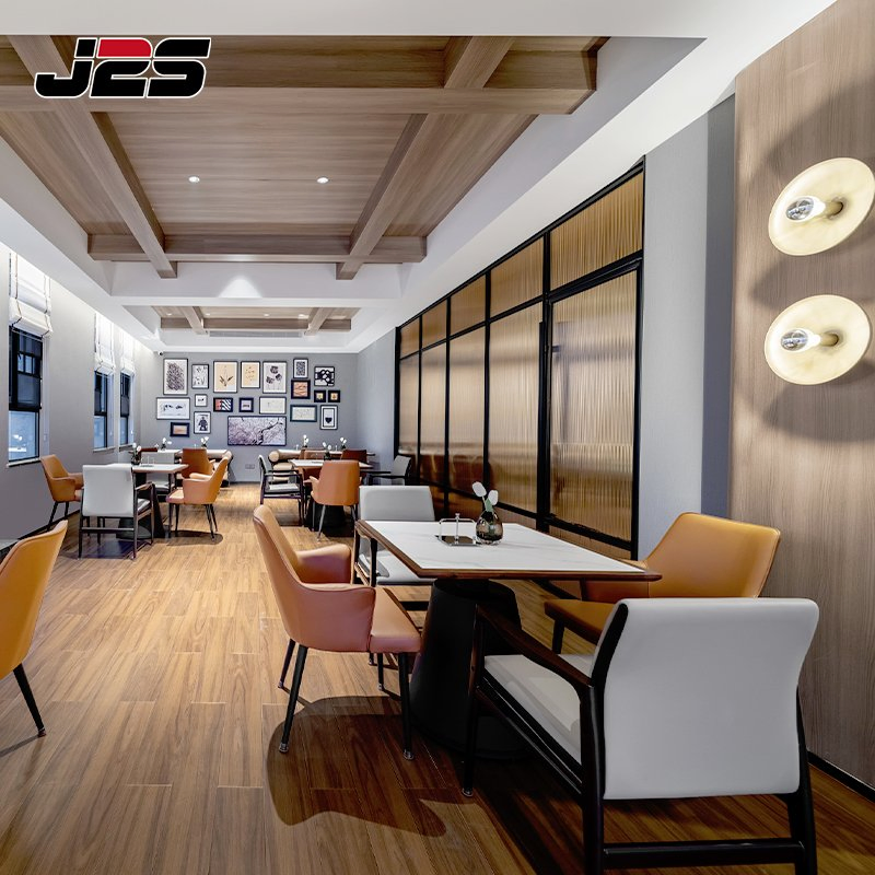 Spill Resistant Orange Upholstered Chairs Square Tables Custom Booth Seating Commercial Restaurant Furniture