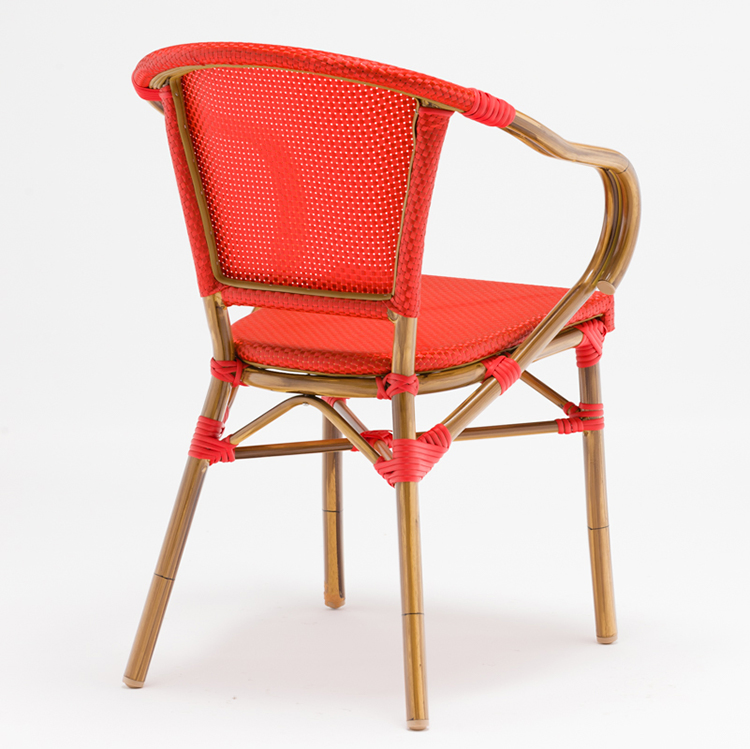 French Classic Design Bistro Aluminum Frame Bamboo Stackable Patio Dining Chair for Cafe
