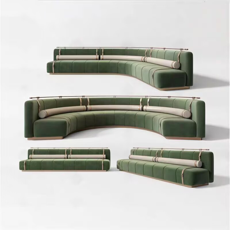 Elegant Spacious Modern Custom Wholesale Soft Comfortable Curved Velvet Upholstered Hotel Lobby Restaurant Booth Seating Furniture