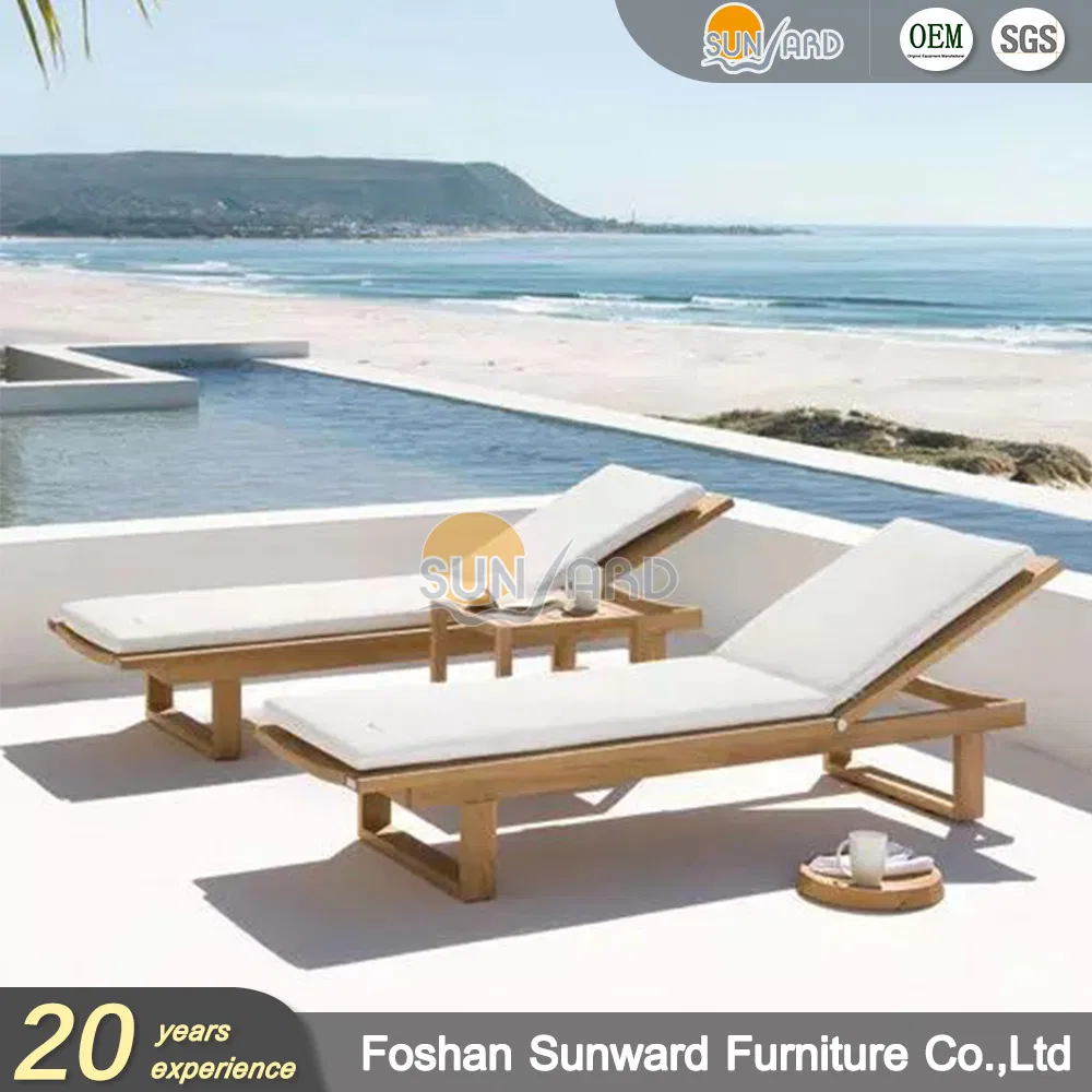 Modern Teak Wood Patio Sun Lounger Luxury Wooden Furniture for Poolside Terrace