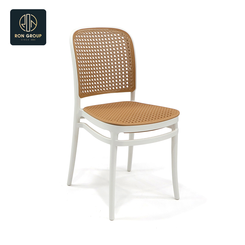 Retro Vintage Wholesale Coffee Shop Cafe Stackable Lightweight Rattan Plastic Iron Commercial Seating Furniture Restaurant Chair