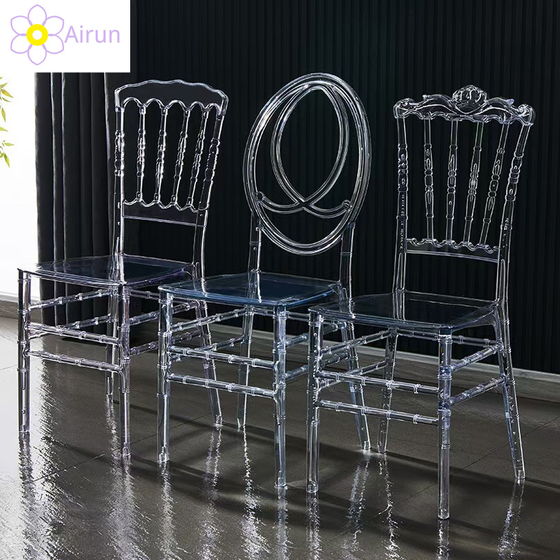 PC Transparent Clear Crystal Resin Plastic Acrylic Outdoor Hotel Wedding Event Banquet Party Restaurant Napoleon Chiavari Dining Stacking Durable Chair