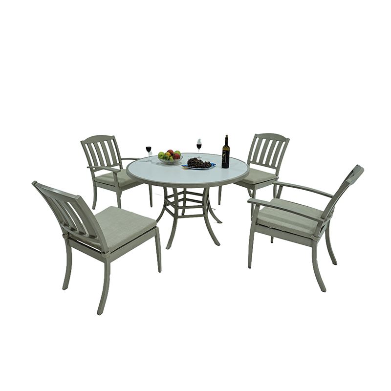 Outdoor Patio Furniture 5 Pieces Dining Set, Patio Furniture Set of 4 Patio Stackable Dining Chairs and Outdoor Metal Round Table