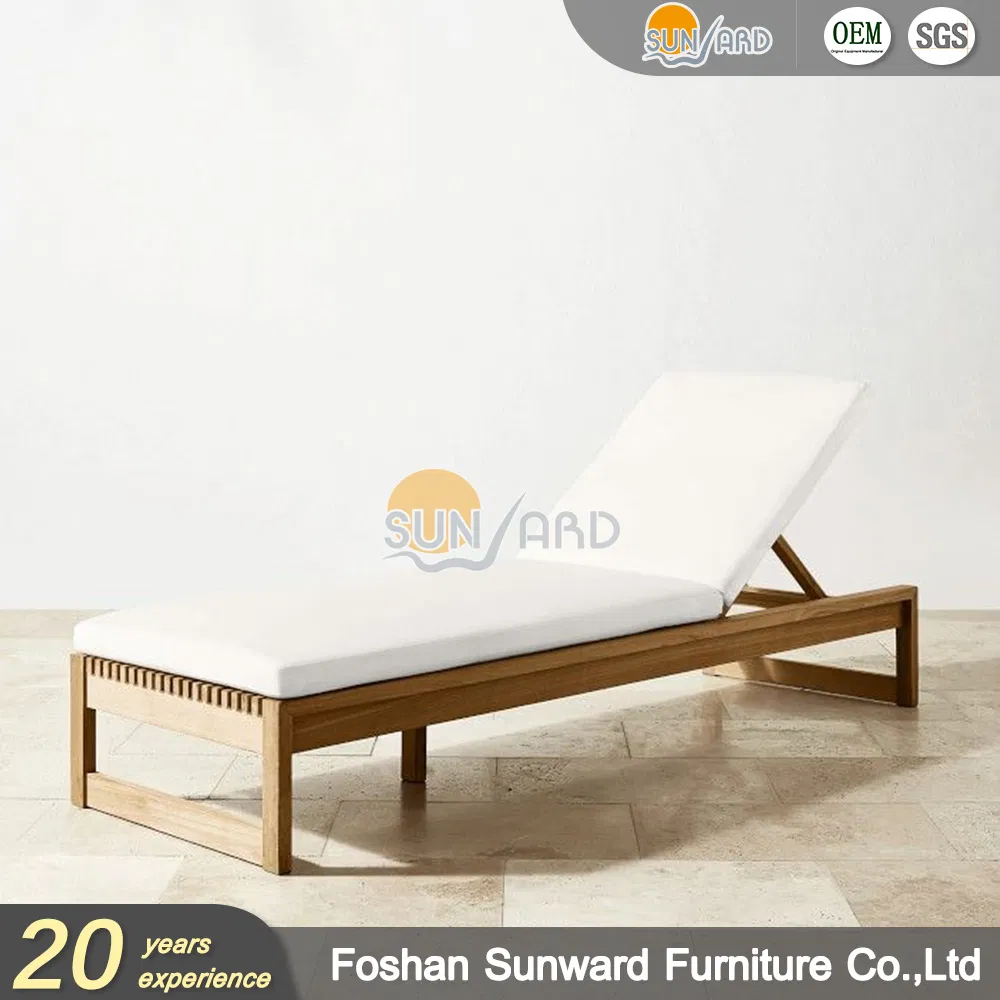 Modern Teak Wood Patio Sun Lounger Luxury Wooden Furniture for Poolside Terrace
