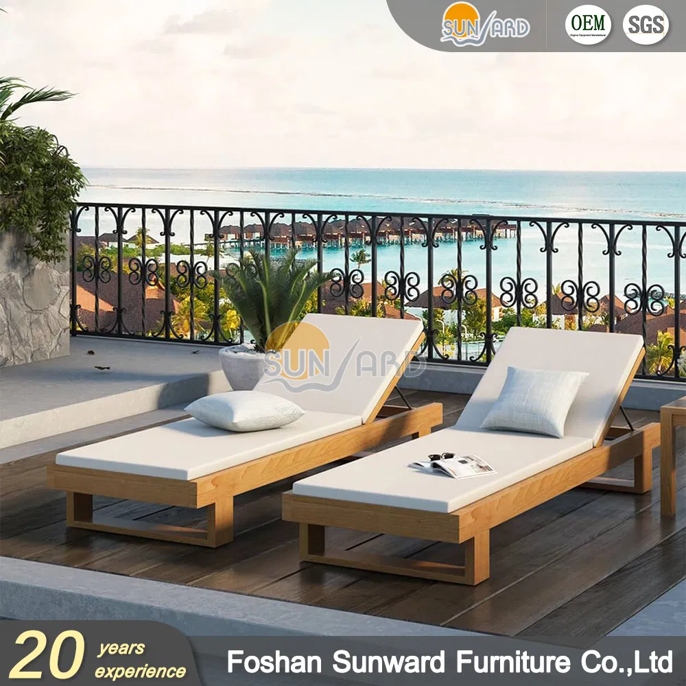 Modern Teak Wood Patio Sun Lounger Luxury Wooden Furniture for Poolside Terrace