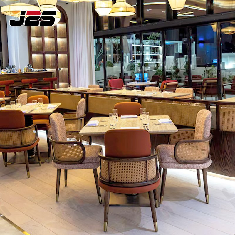 Restaurant Furniture Set with Upholstered Chairs and Booth Seating for Hotel Cafe