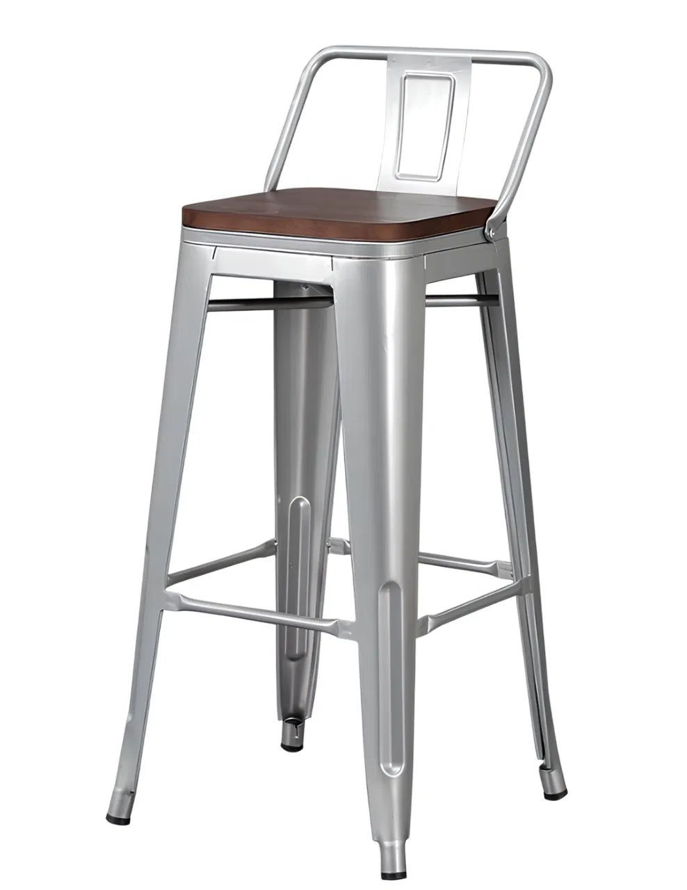 Modern Industrial Style Silver Metal Frame Bar Chair with Wooden - Like Seat for Home and Commercial Use Bar Stool