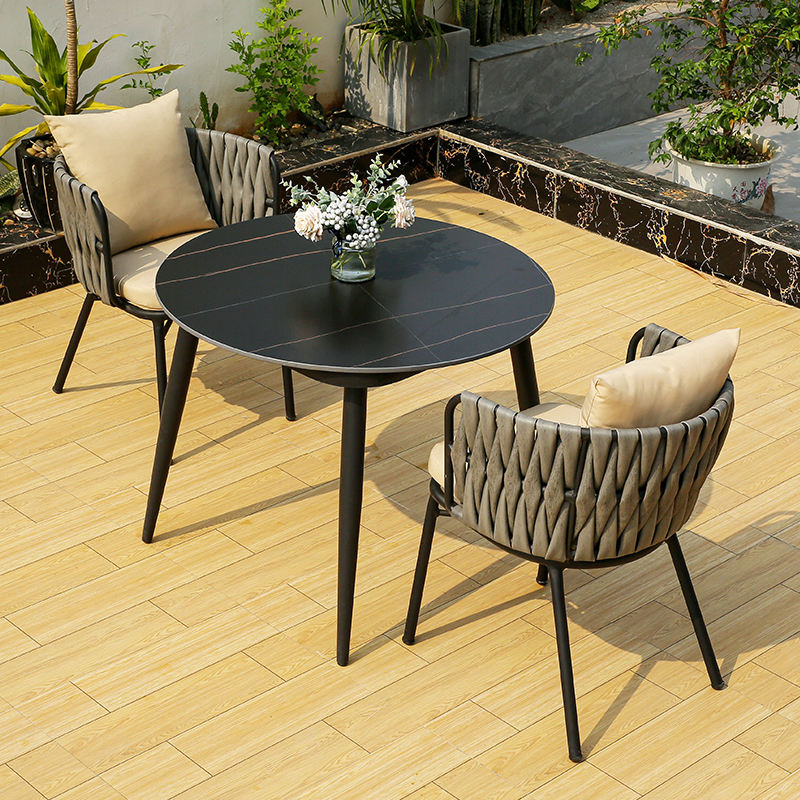 Metal Style Rock Plate Cafe Table and Chairs Garden Sets for Outdoor Patio Dining