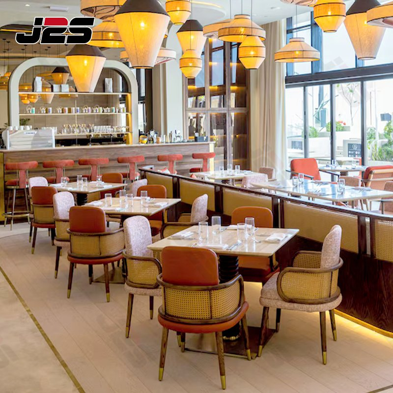 Restaurant Furniture Set with Upholstered Chairs and Booth Seating for Hotel Cafe