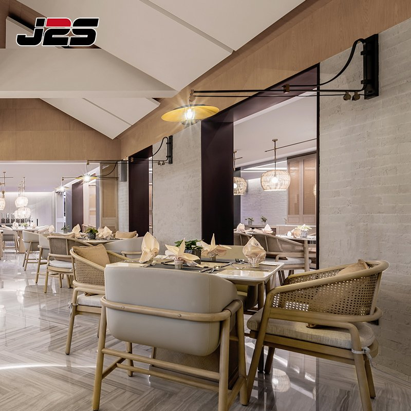 Commercial Custom Restaurant Tables and Chairs Custom Long Rattan Cane Back Upholstered Booth Bench Seating for Asian Restaurant