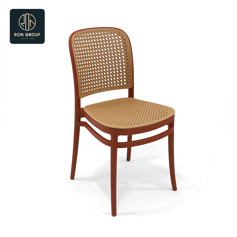 Retro Vintage Wholesale Coffee Shop Cafe Stackable Lightweight Rattan Plastic Iron Commercial Seating Furniture Restaurant Chair
