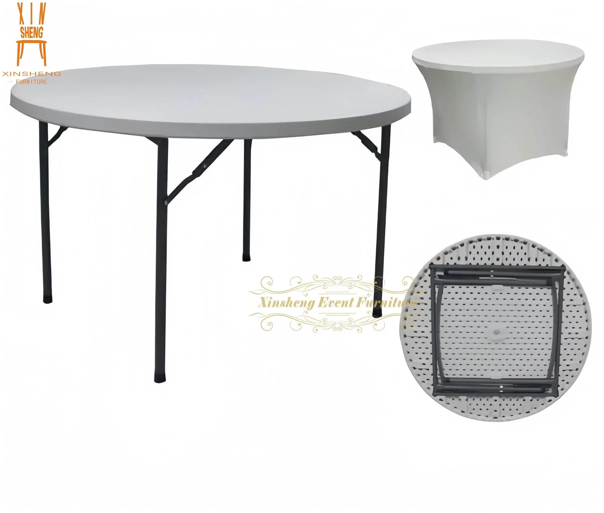 Events Party Wedding Outdoor 6FT 5FT 4FT HDPE Round White Foldable Plastic Banquet Tables