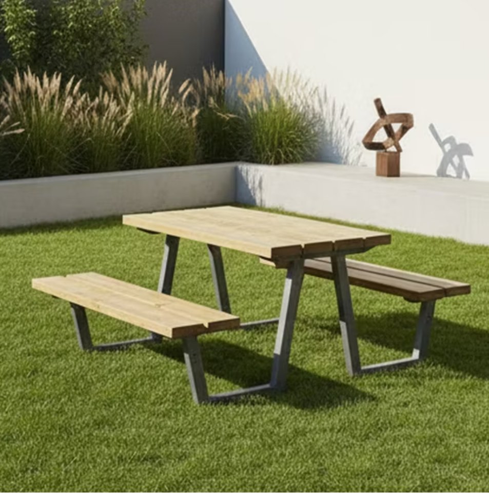 Weather Resistant Contemporary Outdoor Garden Table Bench Set - Modern Patio Furniture for Backyard/Patio