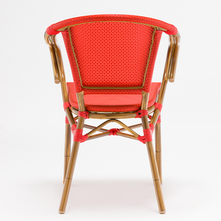 French Classic Design Bistro Aluminum Frame Bamboo Stackable Patio Dining Chair for Cafe