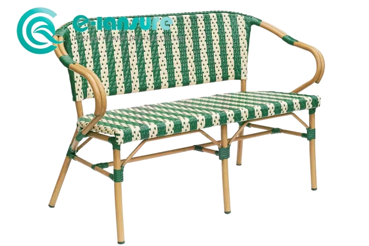 Premium Outdoor Bench Chair Collection Weather-Resistant Aluminum Frame with Woven Rattan Armrests Bench for Restaurant Terraces
