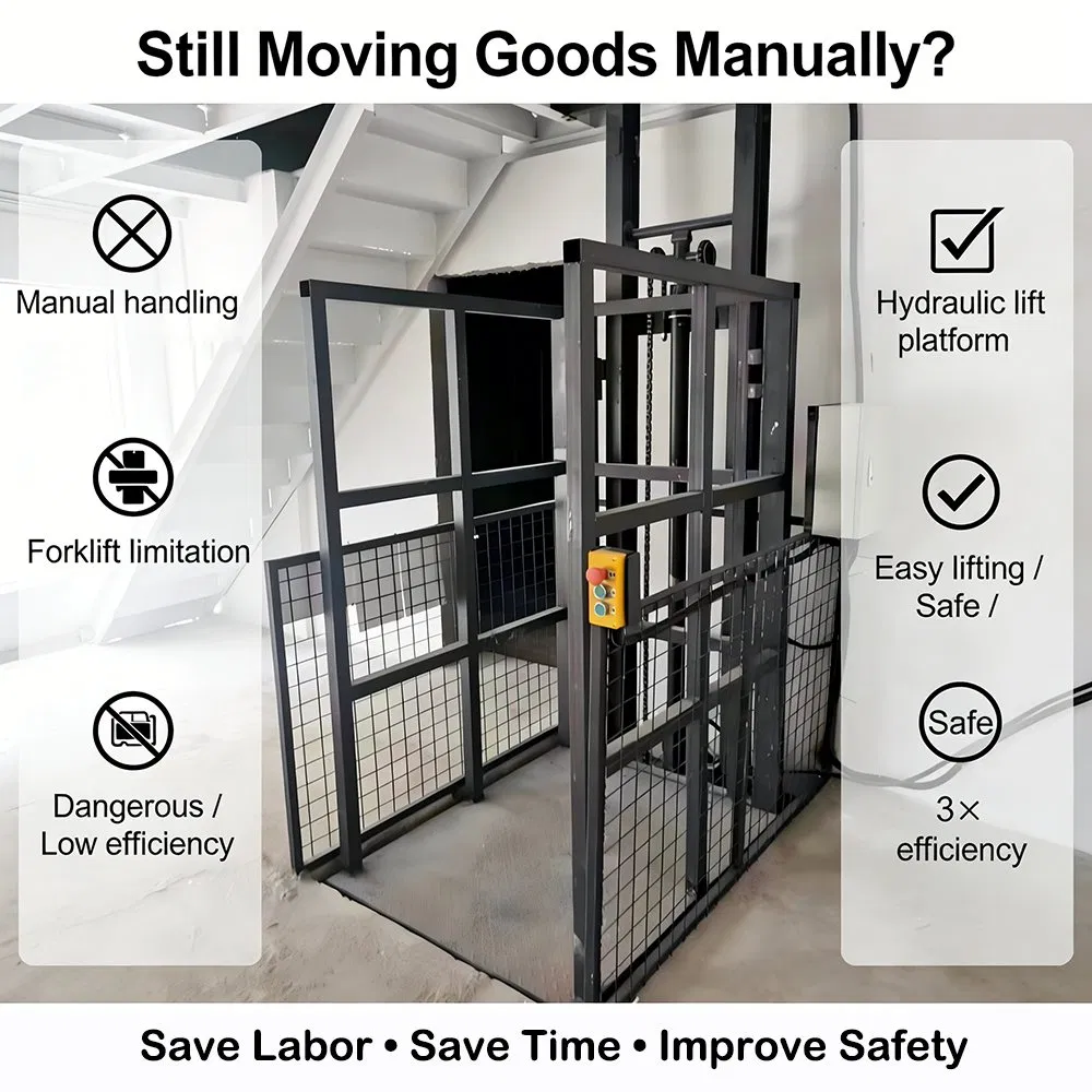 Heavy Duty Hydraulic Goods Lift 1t 2t 3t 5t with Fixed Installation for Industrial Use