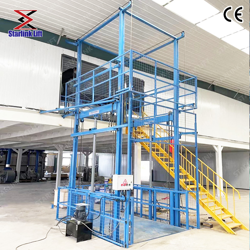 2t 3t 5t CE Customized Warehouse Cargo Lift Industrial Cargo Lift High Quality Vertical Hydraulic Guide Rail Cargo Lift