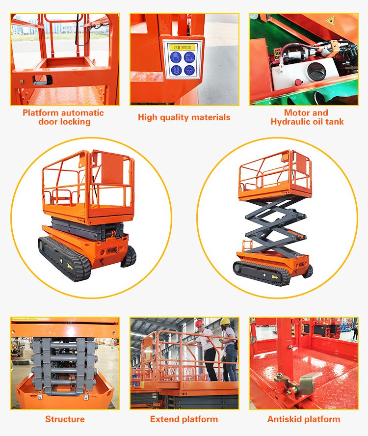 Outdoor Aerial Work Platforms Rough Terrain 300kg 6m 10m 12m 14m Self Propelled Electric Hydraulic Crawler Track Scissor Lift