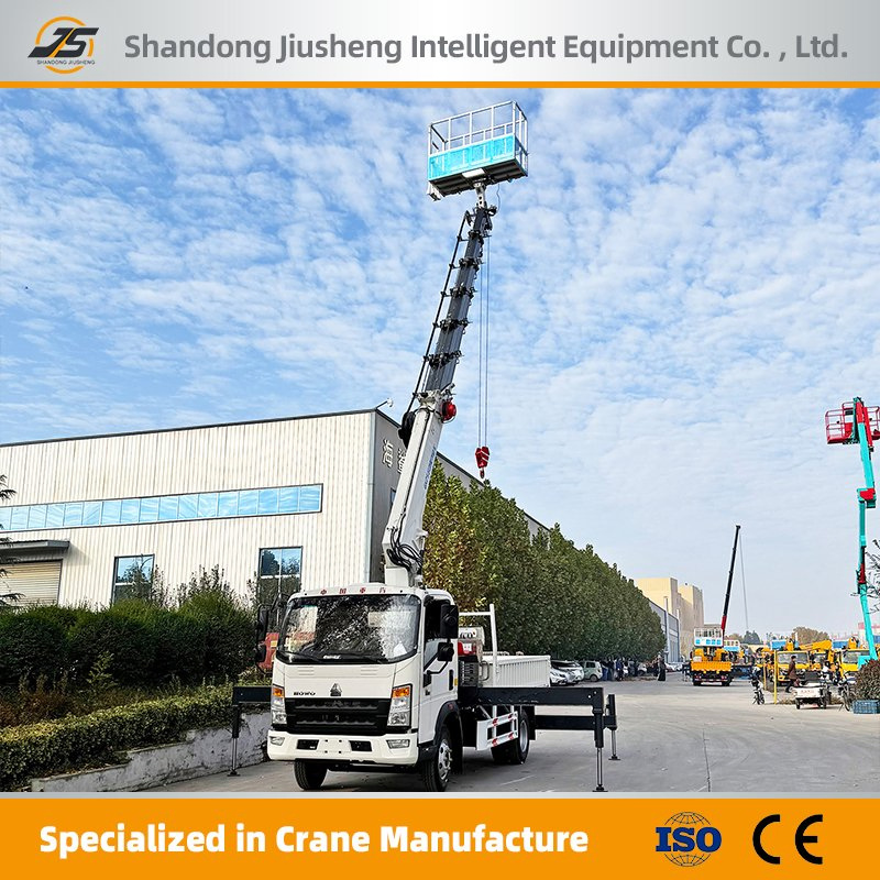 20-40m Adjustable Telescopic Boom Lift with Safety Basket Emergency System Vehicle-Mounted Awp