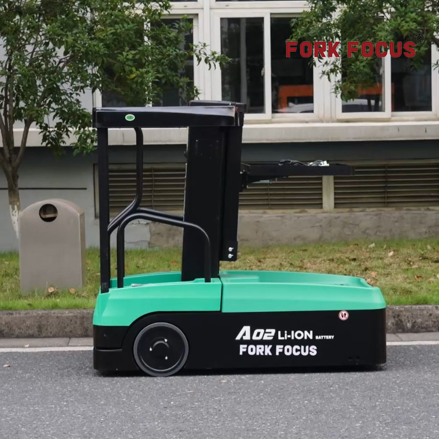 China Factory 0.2t Low Level Standing Type Electric Forklift Order Picker with 125ah Lithium Li-on Battery