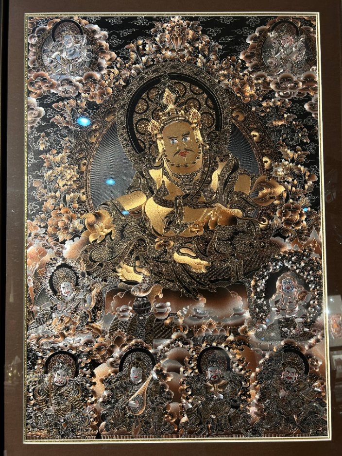 Intaglio Carved Black &amp; Gold Thangka Wall Art Home Decoration