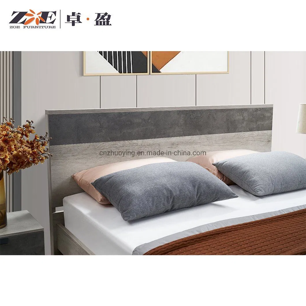 Functional Grey Bed with Nightstands Utility-Driven Home Bedroom Chinese Furniture