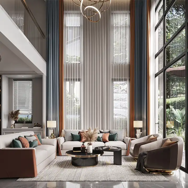 Xinlan Factory Direct Fire Retardant High Ceiling Drapes Hotel Salon Extra Long Curtain for Living Room