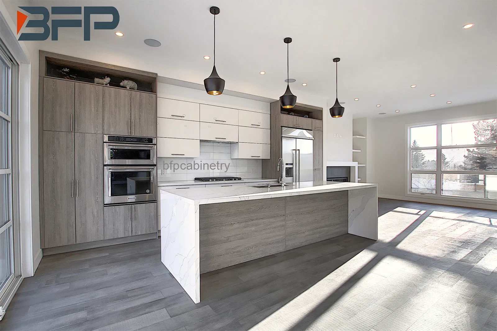 White Glossy Modern Island Style Kitchen Customized Furniture