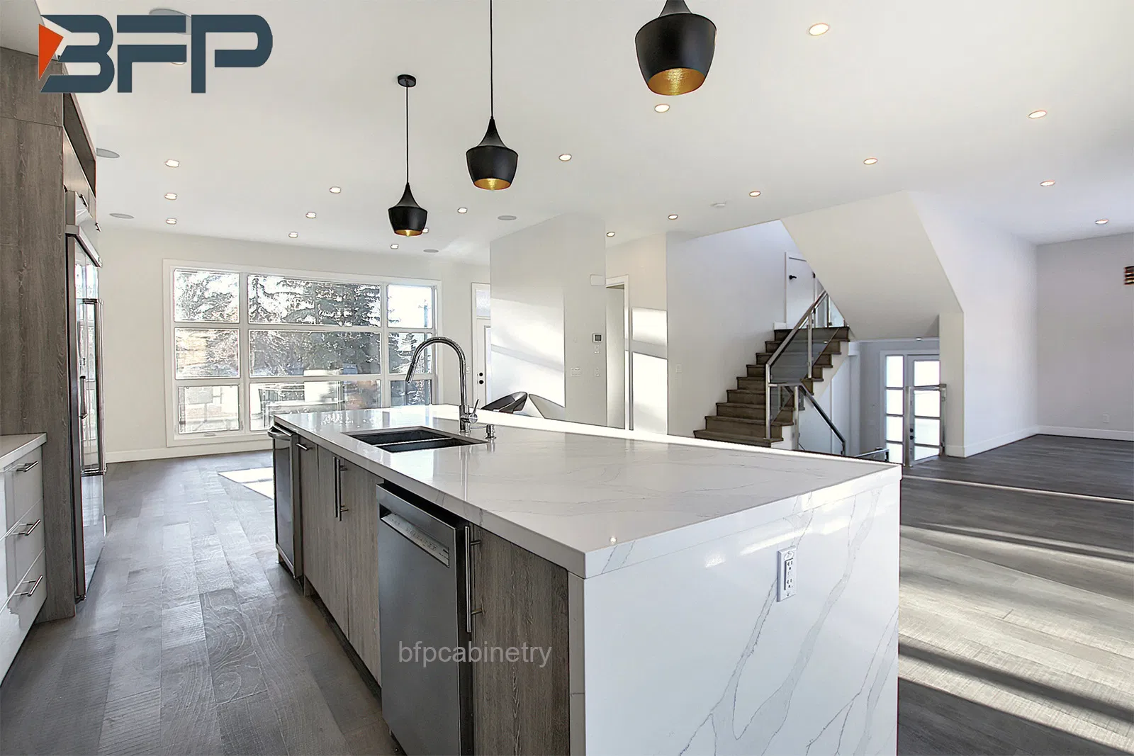 White Glossy Modern Island Style Kitchen Customized Furniture