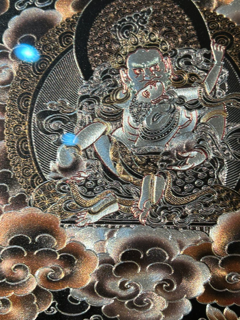 Intaglio Carved Black &amp; Gold Thangka Wall Art Home Decoration