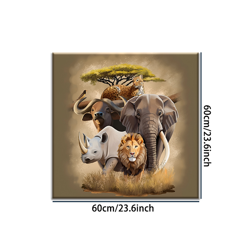 African Big Five Safari Animals Canvas Art, Wildlife Home Wall Decor