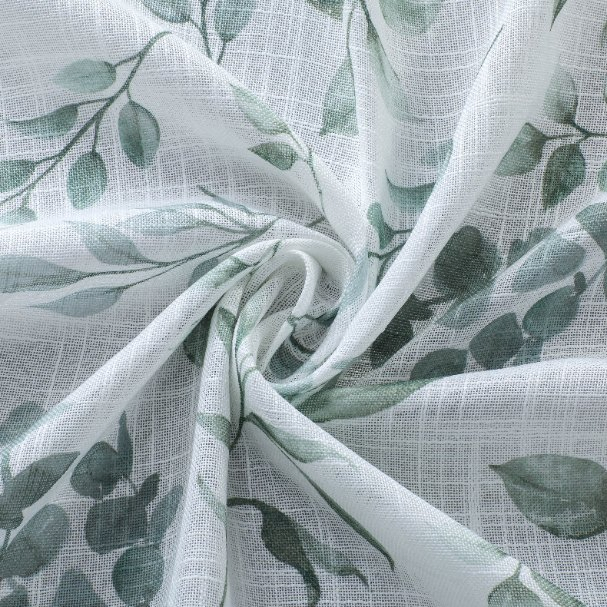 Sheer Curtains Embroidered Leaf Pattern Pocket Faux Linen Floral Semi Sheer Voile Window Curtains/Drapes for Bedroom Living Room