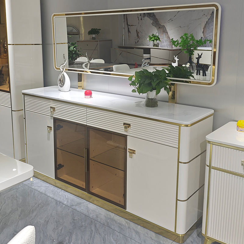 Modern Design Wood White Dining Room Furniture Full Luxury Wooden Wine Cabinet Side Cabinet 6 Chairs Dining Table Set