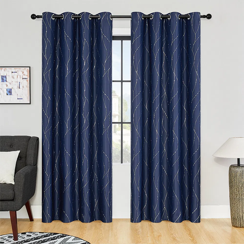 Xinlan Foil Print Polyester Top Grommet Blackout Window Curtain Drapes for Living Room