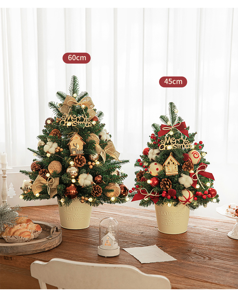 Mini Christmas Tree Desktop Ornament DIY Kit Decorative Luxury Dense PE Material New Design Iron Bucket Christmas Tree for Home Decoration