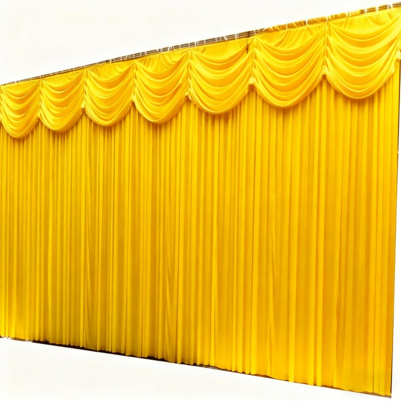 Theater&Auditorium Custom Flame-Retardant Dark Blue Stage Curtain with Swags Velvet Backdrop Curtain/Drape